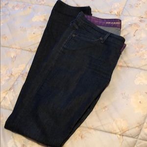 Dark blue jeans never hemmed!